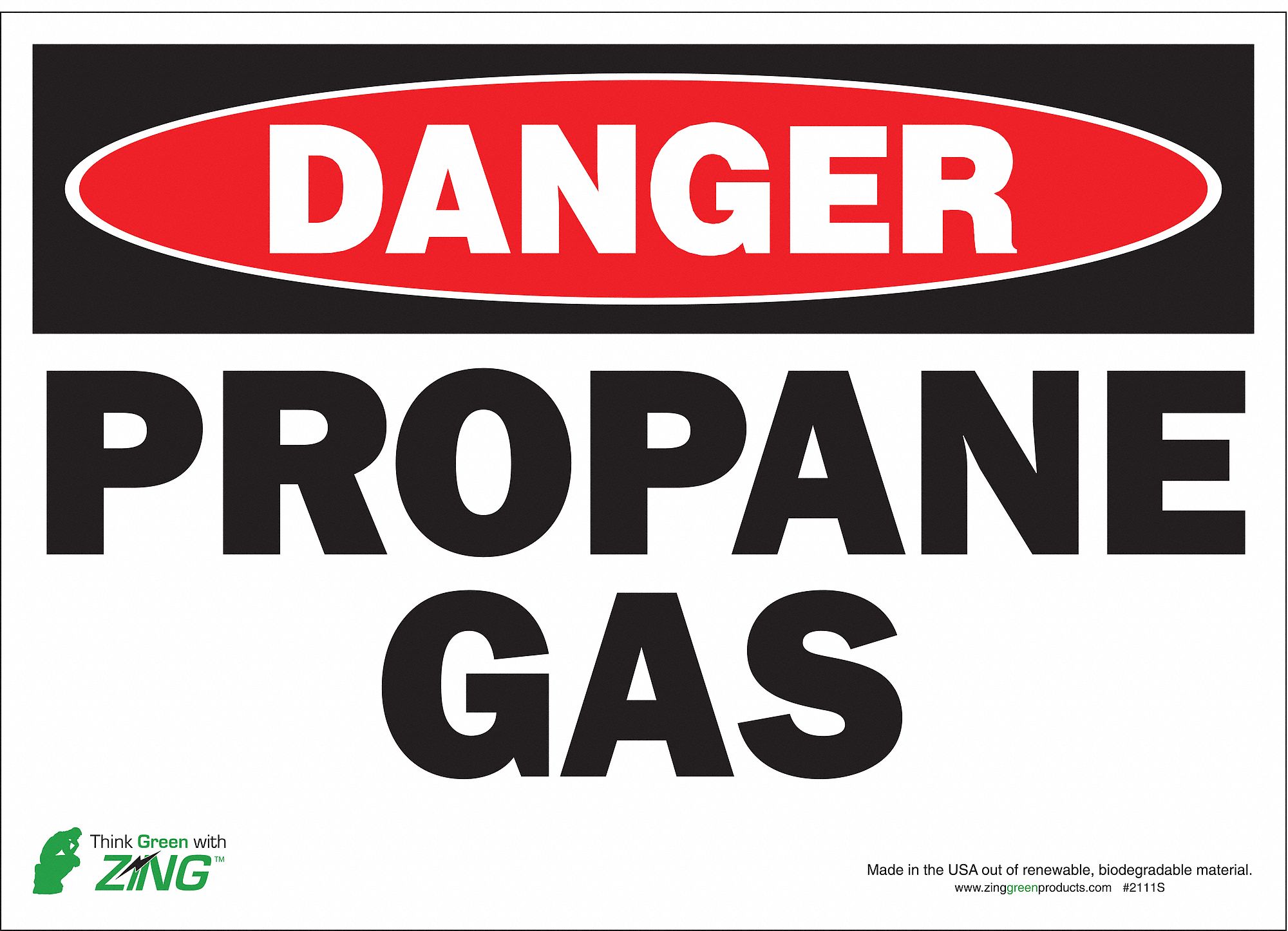 DANGER SIGN, PROPANE GAS, HEADER DANGER, RECTANGLE, 10 IN HEIGHT, 14 IN WIDTH, POLYESTER, ADHESIVE MOUNT, WHITE/BLACK