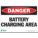 DANGER SIGN, POLYESTER, ADHESIVE MOUNT, 10 IN X 14 IN NOMINAL SIGN SIZE, NOT RETROREFLECTIVE, BATTERY CHARGING AREA