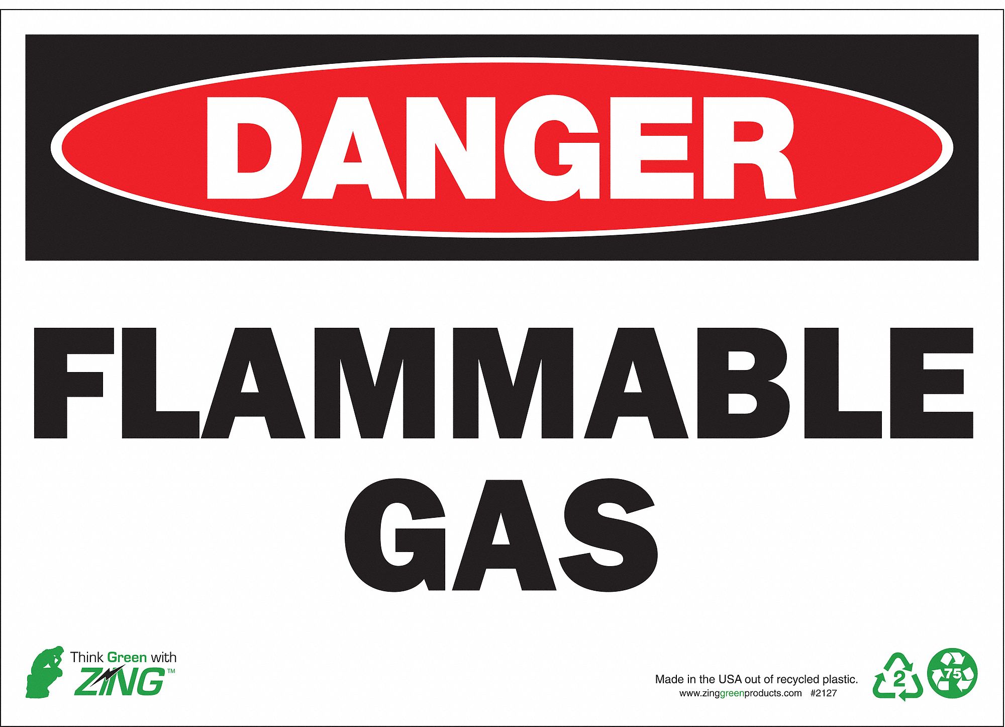 DANGER SIGN, PLASTIC, MOUNTING HOLES, 10 IN X 14 IN NOMINAL SIGN SIZE, 0.065 IN THICK, FLAMMABLE GAS