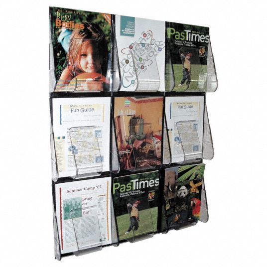 Magazine Holder, Clear, Polycarbonate, 35 1/4 in Height, 27 1/4 in