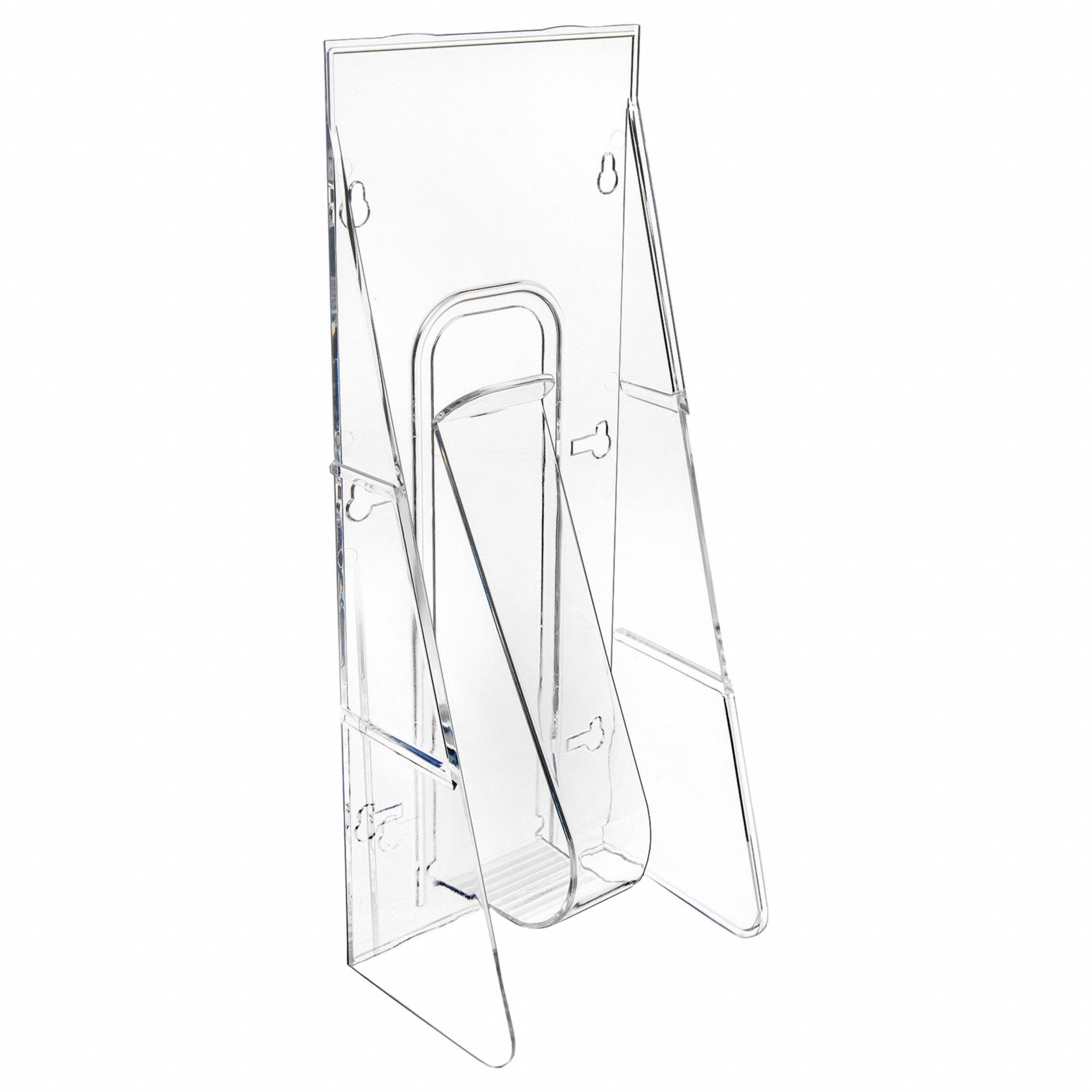 Literature Rack: 1 Compartments, Clear, Polycarbonate, 11 7/8 in Overall Ht