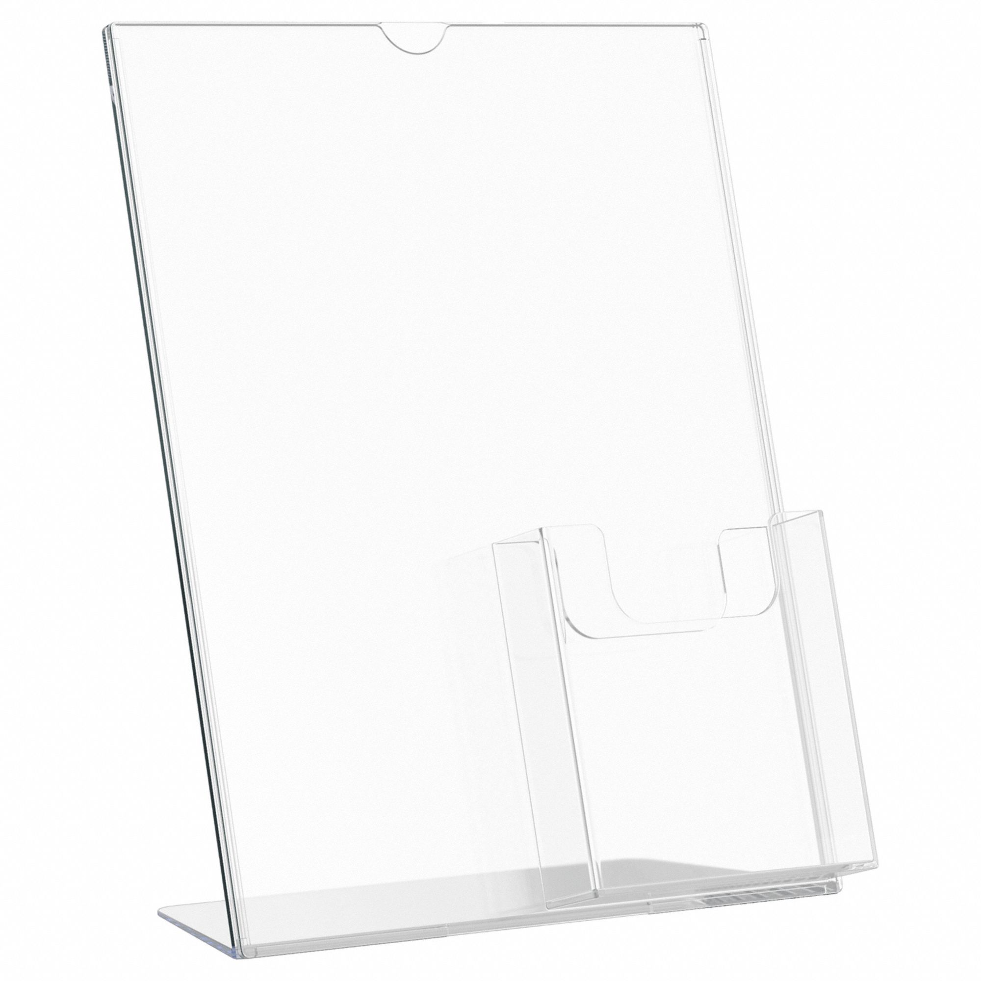 Sign and Literature Holder: 1 Compartments, Clear, Polystyrene, 11 in Overall Ht