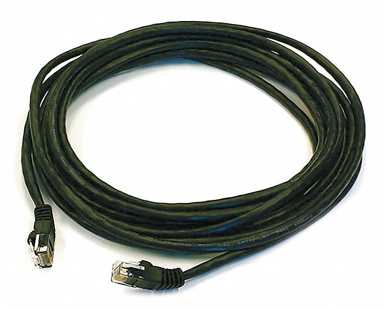 Voice and Data Patch Cord: Unshielded, Cat 5e, 14 ft Overall Lg, PVC, Round, 24 AWG, Black