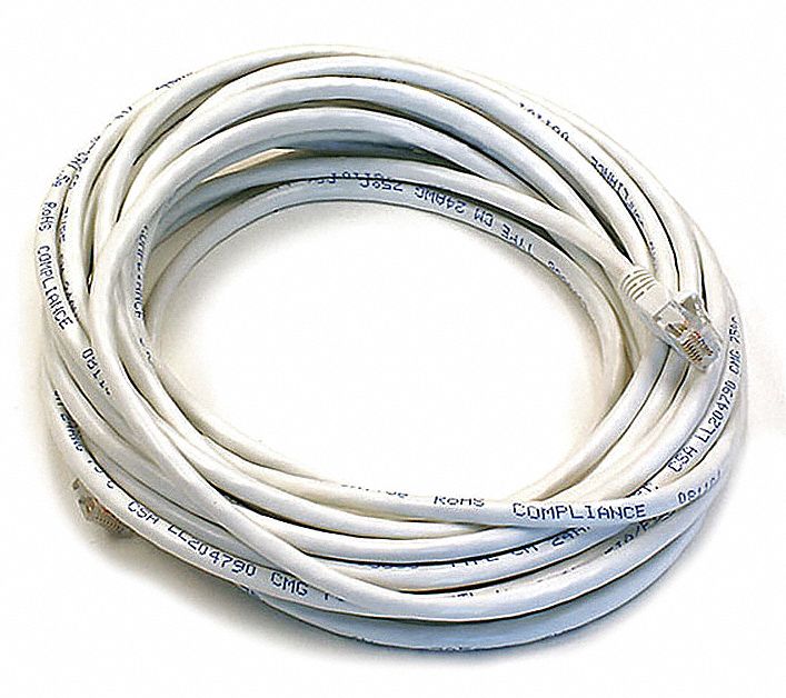 Voice and Data Patch Cord: Unshielded, Cat 5e, 25 ft Overall Lg, PVC, Round, 24 AWG, White