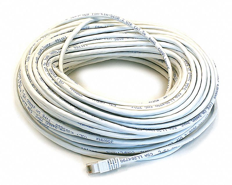 Voice and Data Patch Cord: Unshielded, Cat 5e, 100 ft Overall Lg, PVC, Round, 24 AWG