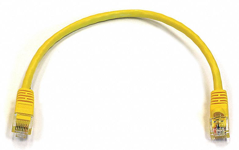 Voice and Data Patch Cord: Unshielded, Cat 6, 1 ft Overall Lg, PVC, Round, 24 AWG, Yellow