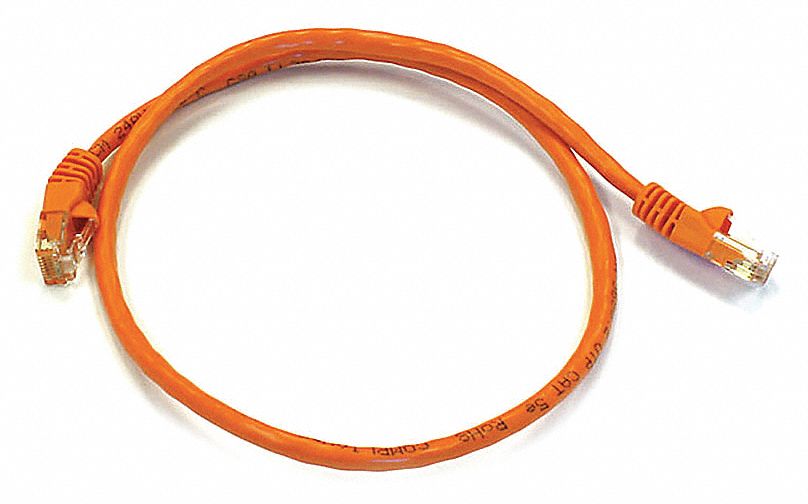 Voice and Data Patch Cord: Unshielded, Cat 6, 2 ft Overall Lg, PVC, Round, 24 AWG, Orange