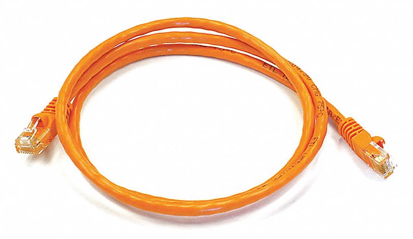 Voice and Data Patch Cord: Unshielded, Cat 6, 3 ft Overall Lg, PVC, Round, 24 AWG, Orange