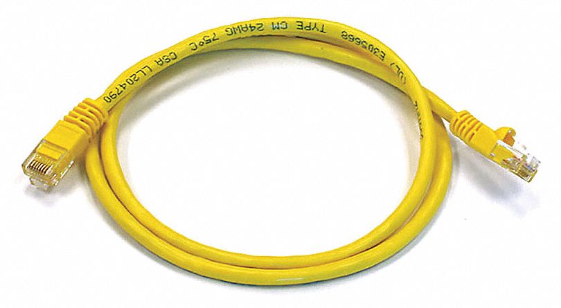 Voice and Data Patch Cord: Unshielded, Cat 6, 3 ft Overall Lg, PVC, Round, 24 AWG, Yellow