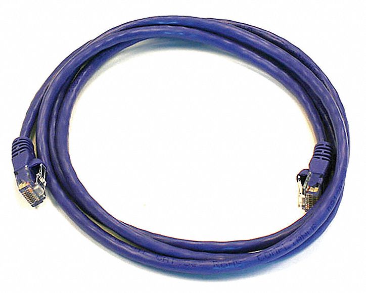 Voice and Data Patch Cord: Unshielded, Cat 6, 5 ft Overall Lg, PVC, Round, 24 AWG, Purple