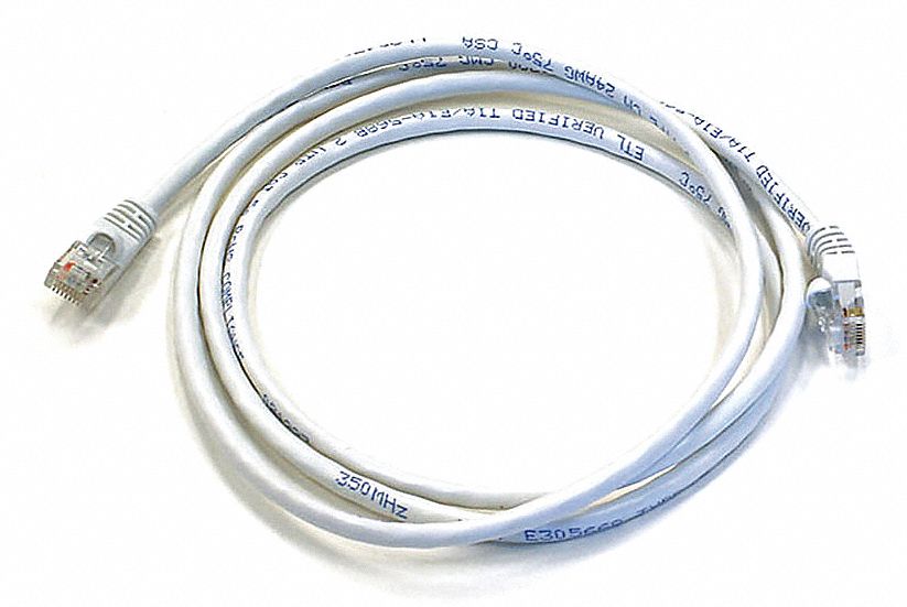 Voice and Data Patch Cord: Unshielded, Cat 6, 5 ft Overall Lg, PVC, Round, 24 AWG, White