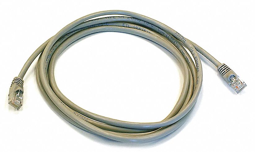 Voice and Data Patch Cord: Unshielded, Cat 6, 7 ft Overall Lg, PVC, Round, 24 AWG, Gray