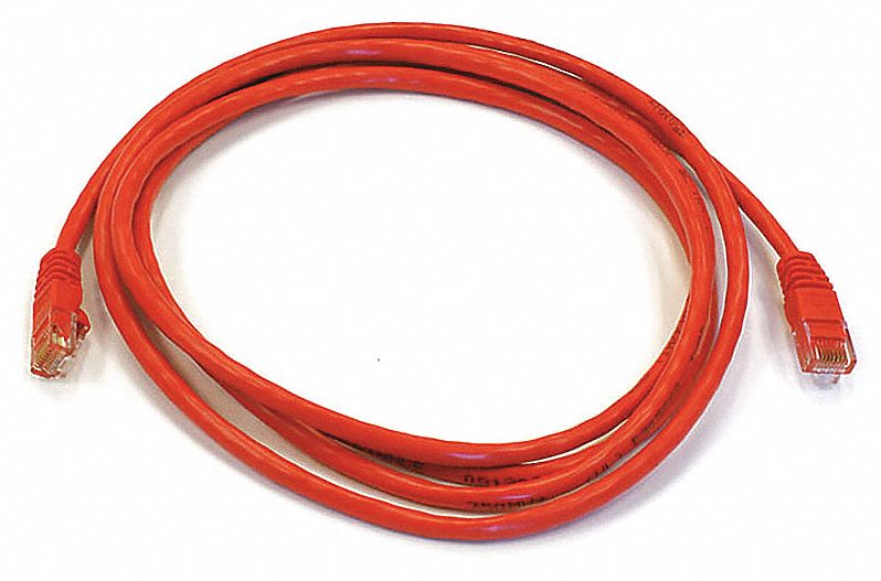 Voice and Data Patch Cord: Unshielded, Cat 6, 7 ft Overall Lg, PVC, Round, 24 AWG, Red
