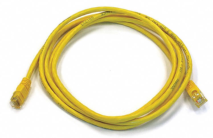 Voice and Data Patch Cord: Unshielded, Cat 6, 7 ft Overall Lg, PVC, Round, 24 AWG, Yellow
