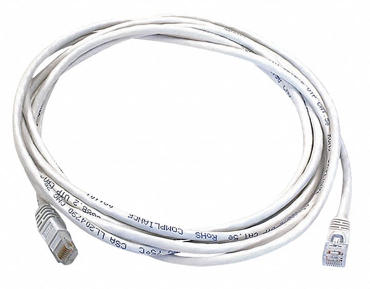 Voice and Data Patch Cord: Unshielded, Cat 6, 10 ft Overall Lg, PVC, Round, 24 AWG, White