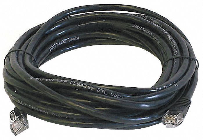 Voice and Data Patch Cord: Unshielded, Cat 6, 20 ft Overall Lg, PVC, Round, 24 AWG, Black