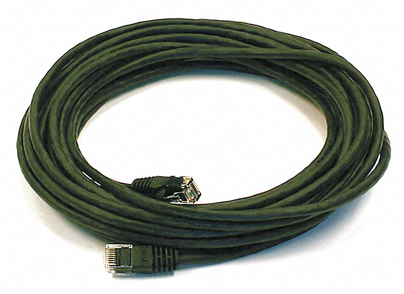 Voice and Data Patch Cord: Unshielded, Cat 6, 25 ft Overall Lg, PVC, Round, 24 AWG, Black