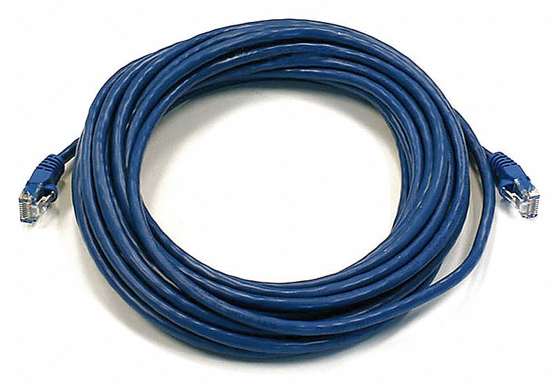 Voice and Data Patch Cord: Unshielded, Cat 6, 25 ft Overall Lg, PVC, Round, 24 AWG, Blue