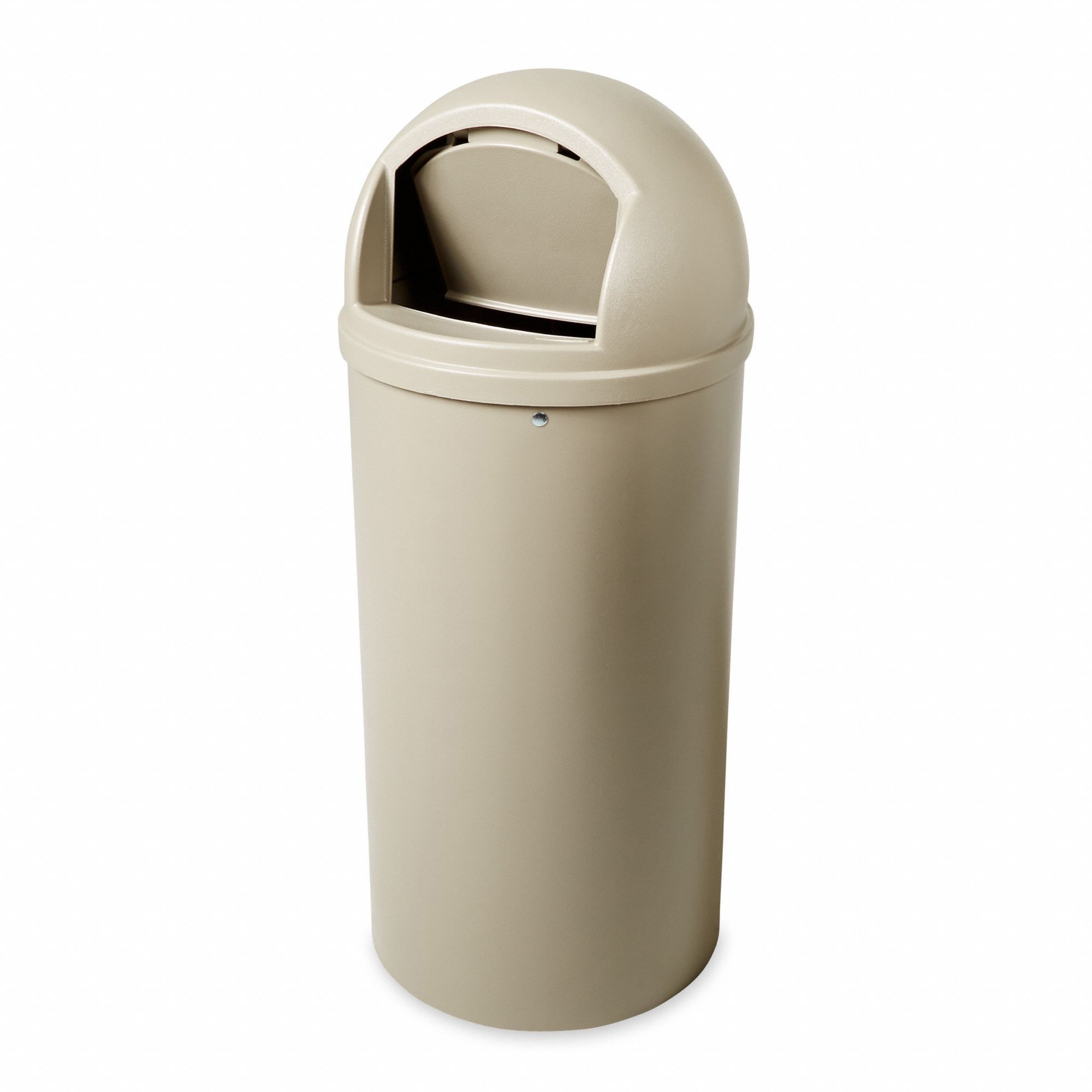 RUBBERMAID COMMERCIAL PRODUCTS 25 gal Round Trash Can, Plastic, Beige