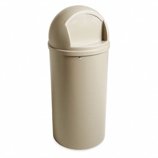 25 Gal Round Trash Can Plastic Beige, Round Trash Can With Lid