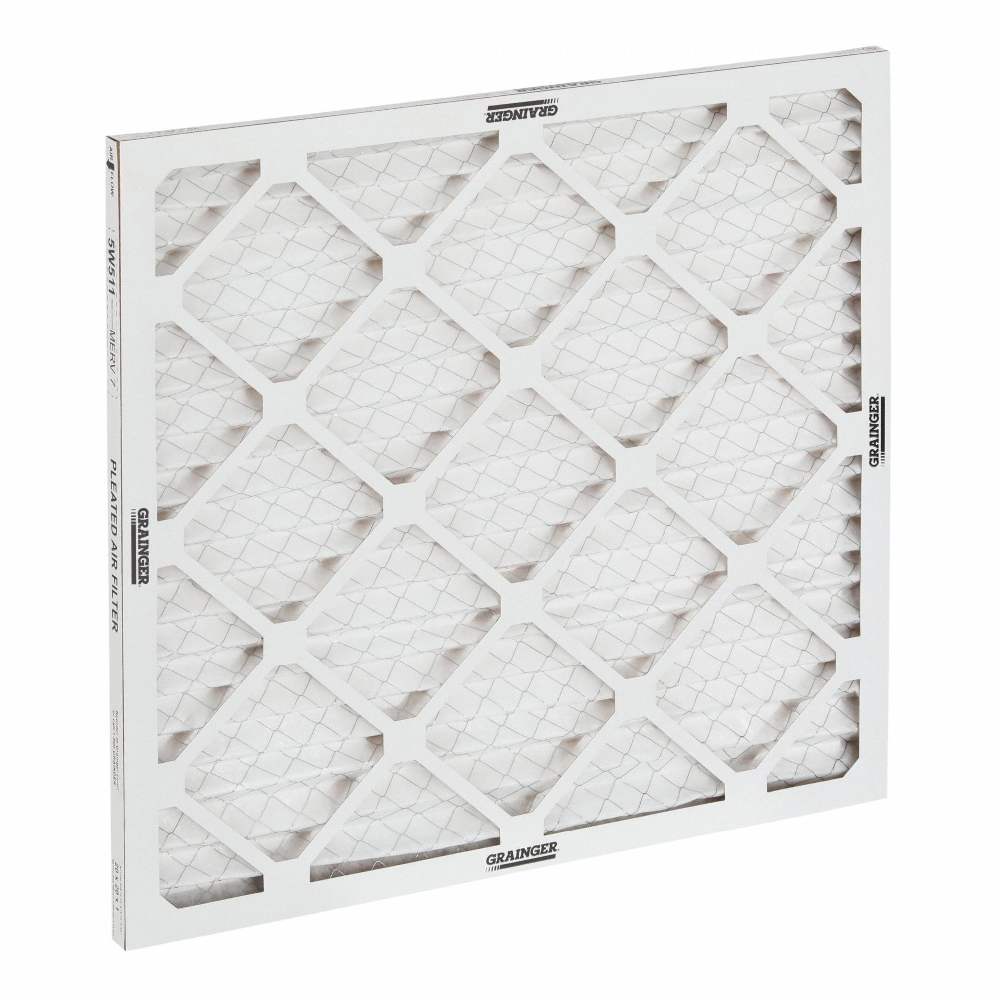 Pleated Air Filter: 20 in x 20 in x 1 in, MERV 8, Gen Use