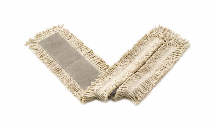 Dust Mop: Tabs/Pockets, Cotton, 24 in Wd, 5 in Dp, White, Disposable