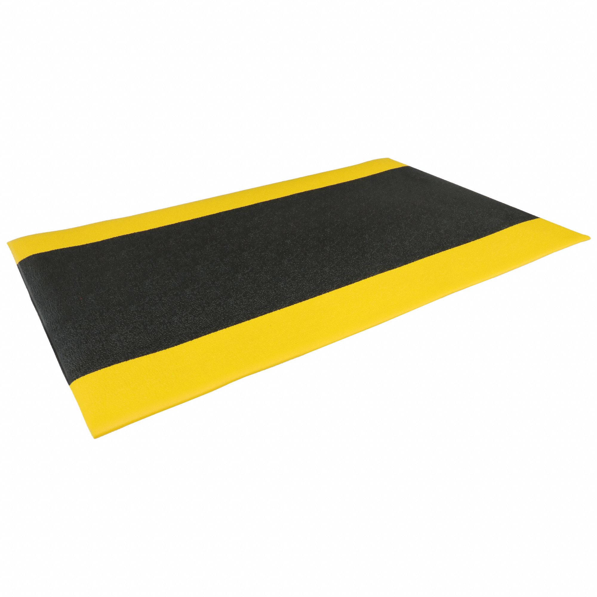 ANTIFATIGUE MAT, PEBBLE, 2 X 6 FT, ⅜ IN THICK, BLACK/YELLOW BORDER, PVC FOAM, BEVELED