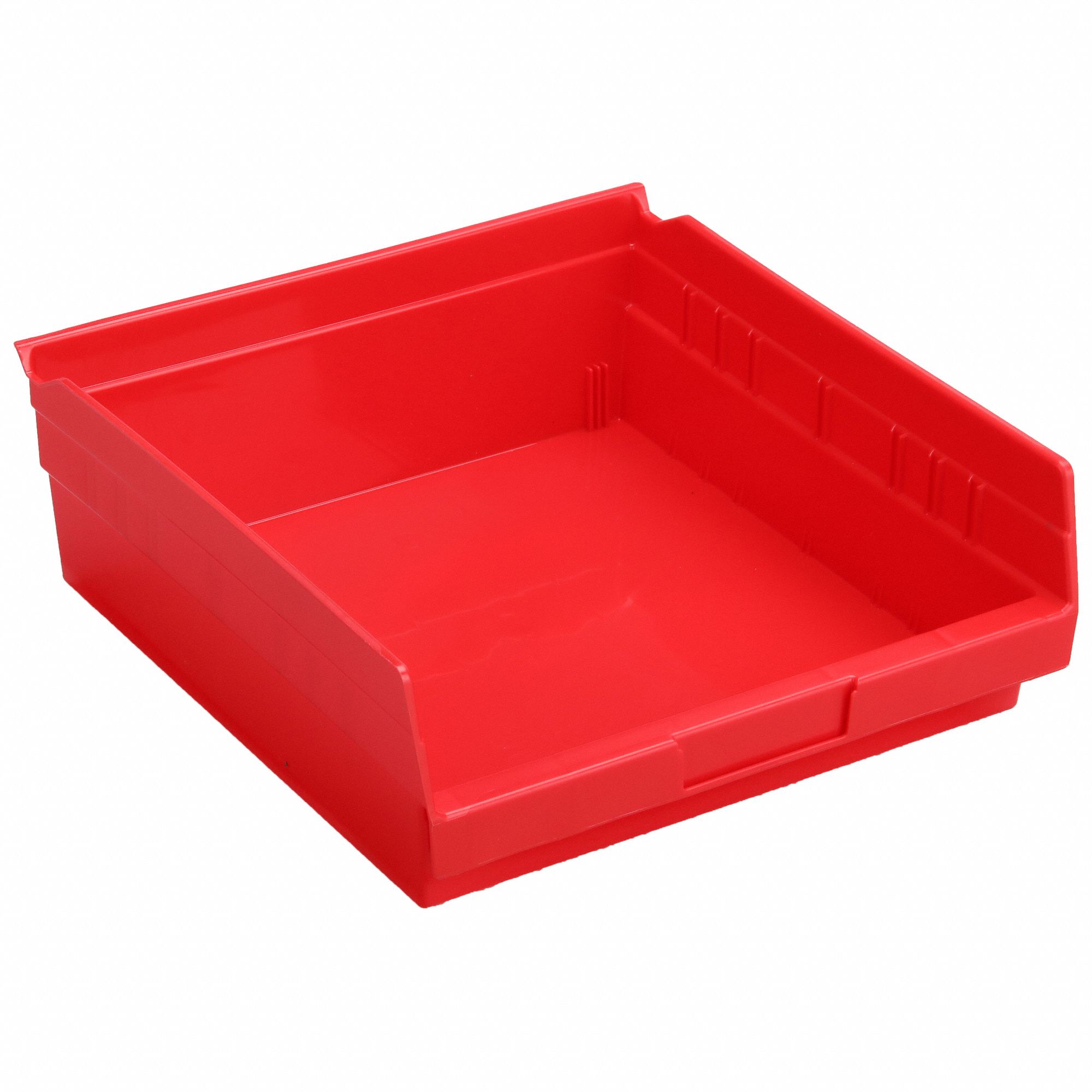 Shelf Bin: 11 5/8 in Overall Lg, 11 1/8 in x 4 in, Red, Nesting Capable, Not Hangable