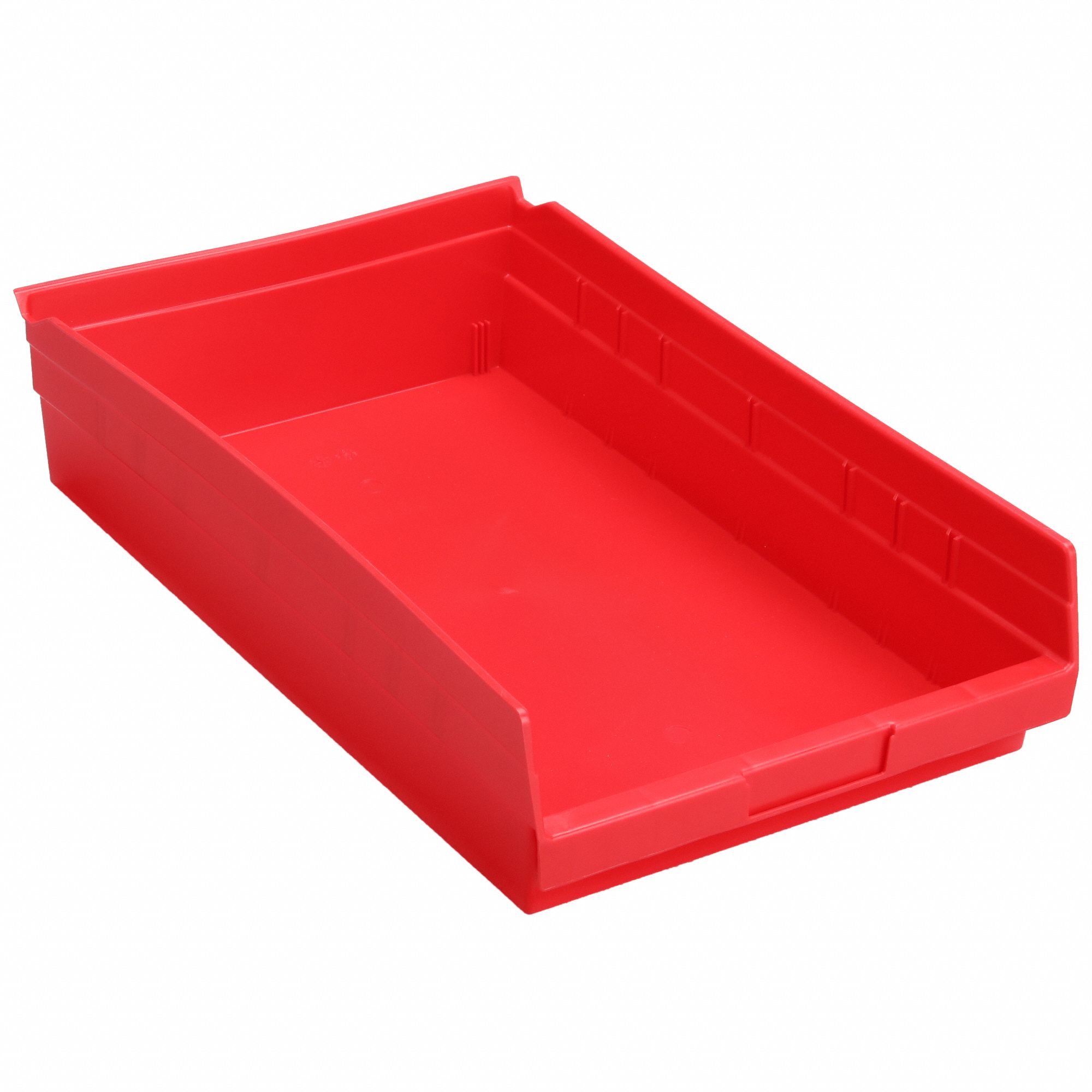 Shelf Bin: 17 7/8 in Overall Lg, 11 1/8 in x 4 in, Red, Nesting Capable, Not Hangable