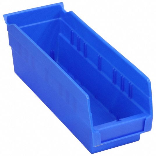 AKRO-MILS Shelf Bin: 11 5/8 in Overall Lg, 4 1/8 in x 4 in, Blue, Nestable,  Label Holders