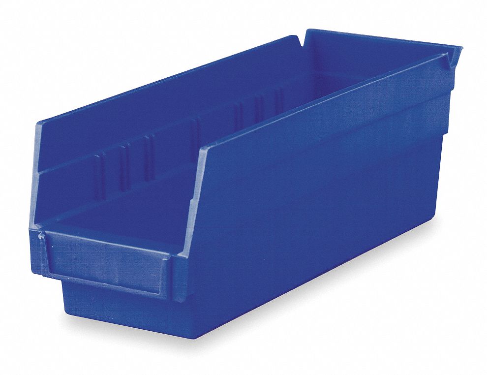 AKROMILS Shelf Bin 11 5/8 in Overall Lg, 4 1/8 in x 4 in, Blue