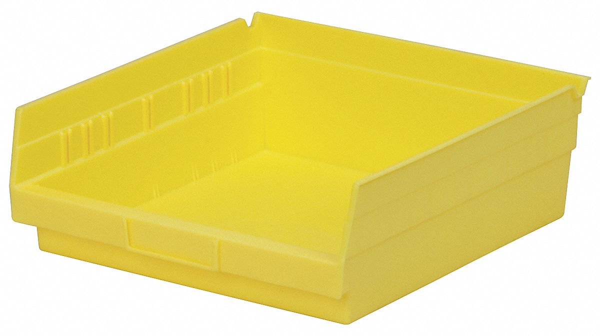 Shelf Bin: 11 5/8 in Overall Lg, 11 1/8 in x 4 in, Yellow, Nesting Capable, Not Hangable