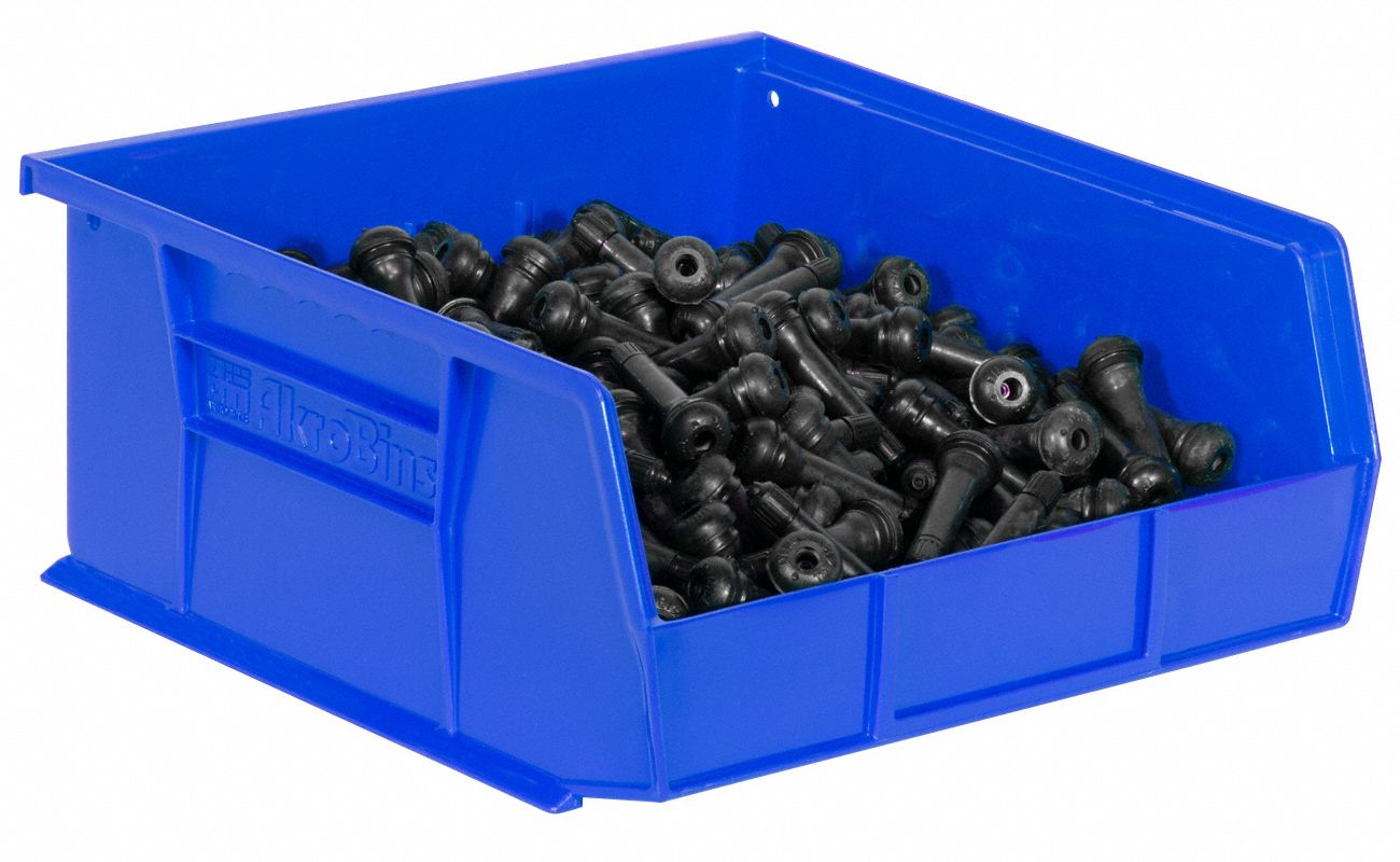 AKROMILS Hang and Stack Bin 11 in x 10 7/8 in x 5 in, Blue, Label