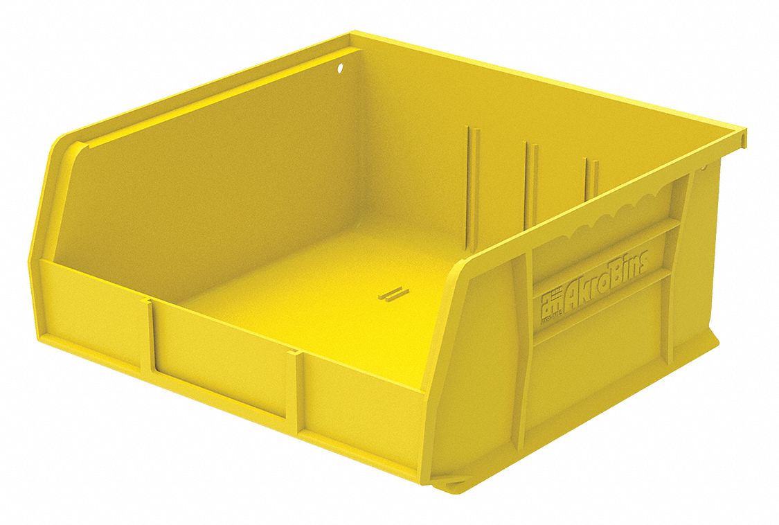 AKRO-MILS Hang and Stack Bin: 11 in x 10 7/8 in x 5 in, Yellow, Label ...