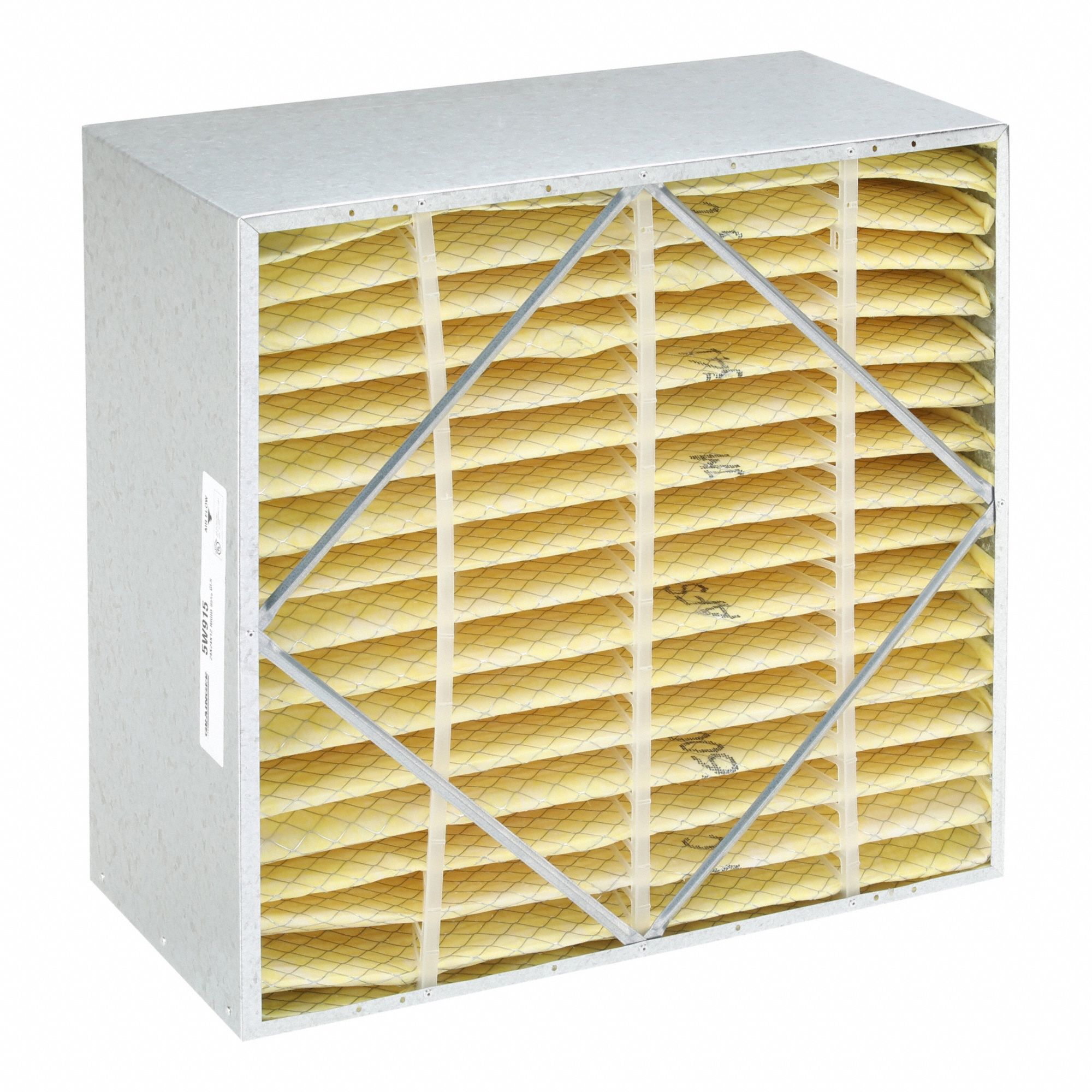Rigid Cell Air Filter: 24 in x 24 in x 12 in, Fiberglass, No Header