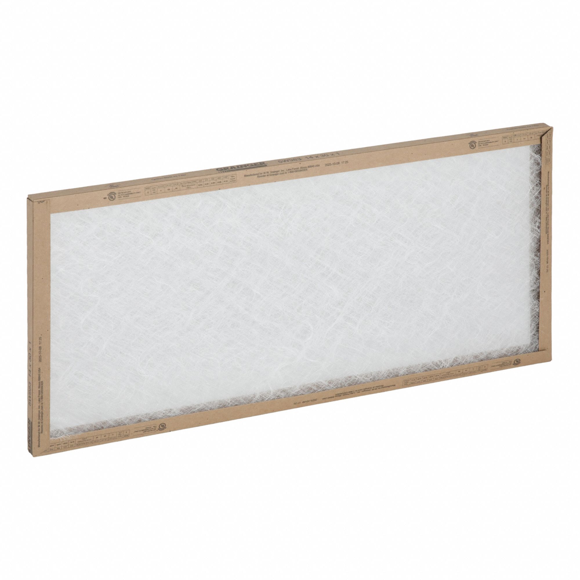 Non-Pleated Air Filter: 10 in x 24 in x 1 in, MERV 1, Fiberglass