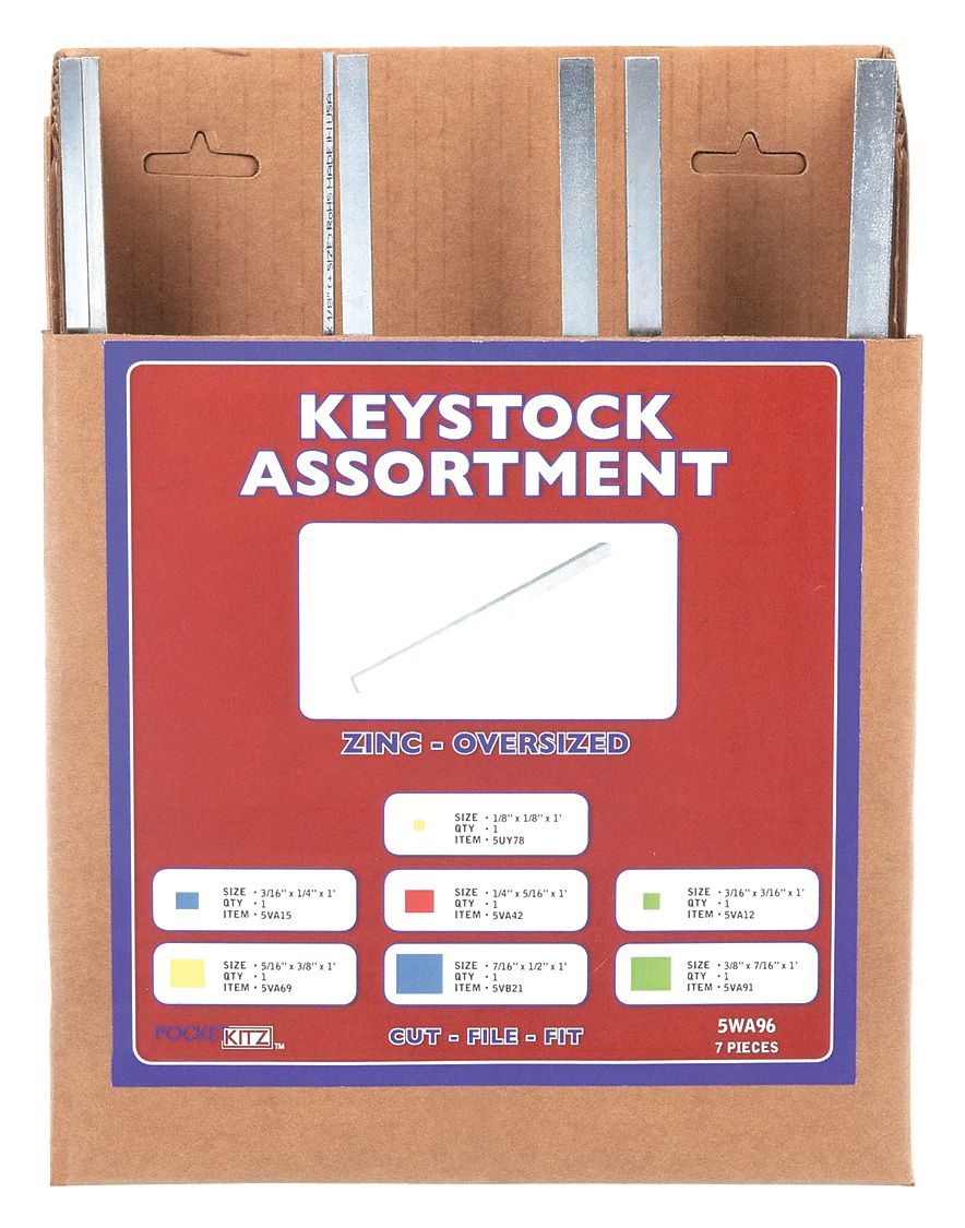 KEY STOCK ASSORTMENT, INCH, 7 PIECES, STRAIGHT KEY STOCK ASSORTMENT, STEEL, UNGRADED