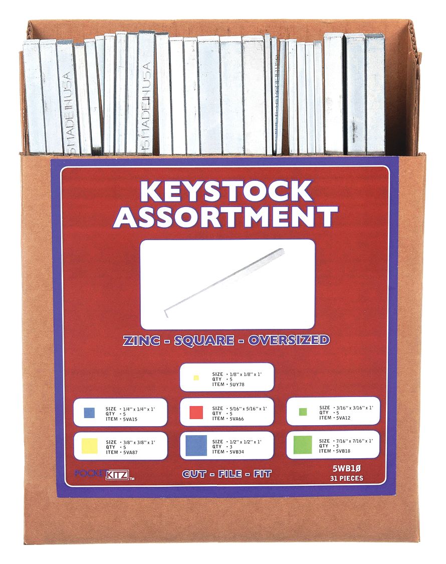 KEY STOCK ASSORTMENT, INCH, 31 PIECES, STRAIGHT KEY STOCK ASSORTMENT, 1 FT L, STEEL, UNGRADED