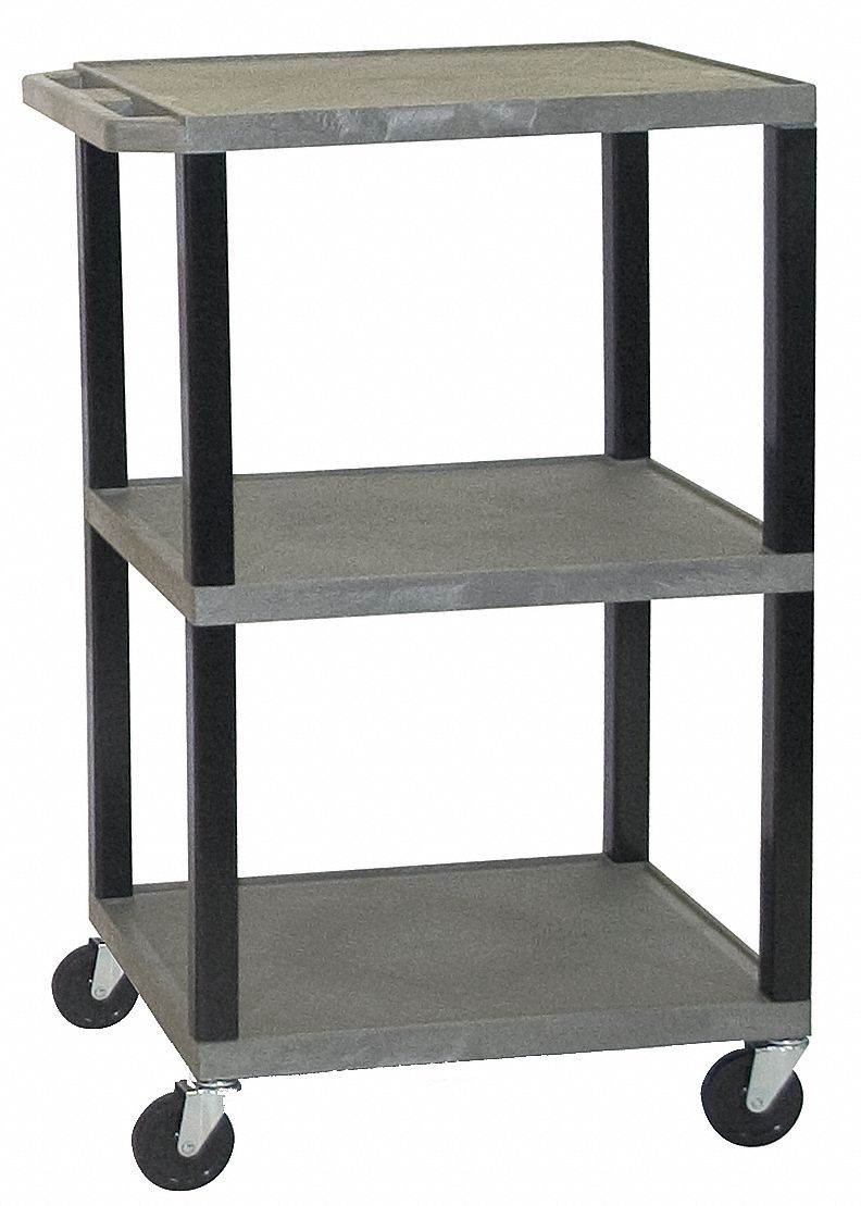 Utility Cart with Lipped Plastic Shelves: 400 lb Load Capacity, 24 in x 18 in, Black