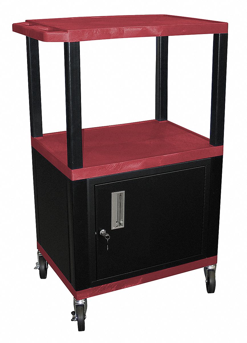 24 in x 18 in, Plastic, AV Cart with Plastic Shelves & Steel Storage