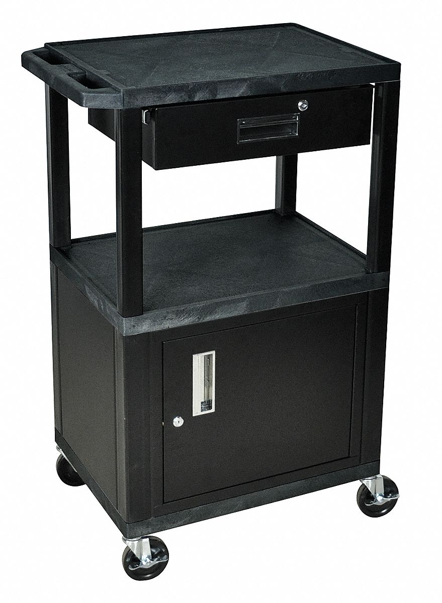 AV Cart with Plastic Shelves, Steel Storage & Steel Drawers