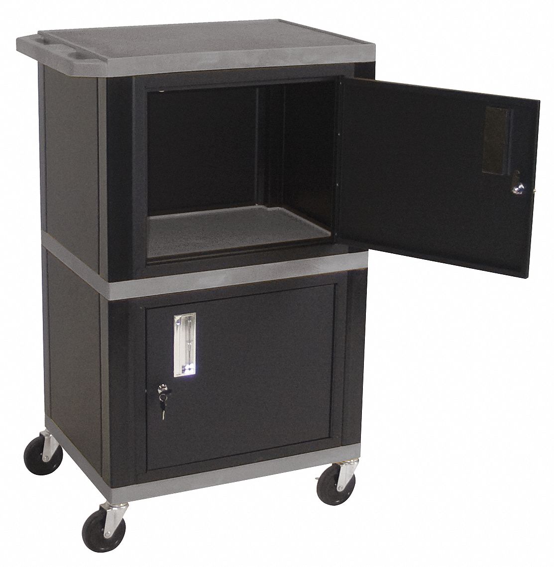 24 in x 18 in, Plastic, AV Cart with Plastic Shelves & Steel Storage