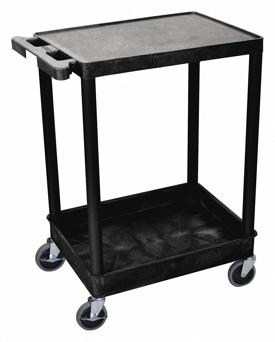 UTILITY CART WITH DEEP LIPPED & LIPPED PLASTIC SHELVES, 300 LB LOAD CAPACITY, BLACK