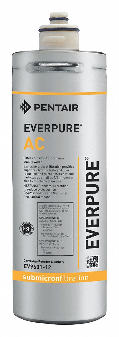 Quick-Connect Water Filter: 0.5 micron, 0.5 gpm, 750 gal, 10 1/2 in Overall Ht