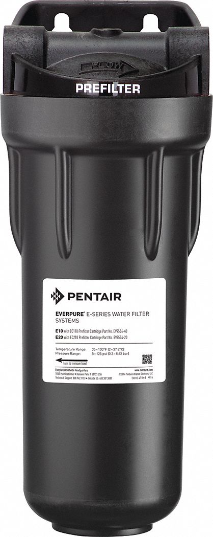 WATER FILTER SYSTEM: 10 MICRON, 4 GPM FLOW RATE, 9,000 GAL, ¾ IN, NPT THREAD, 12½ IN H