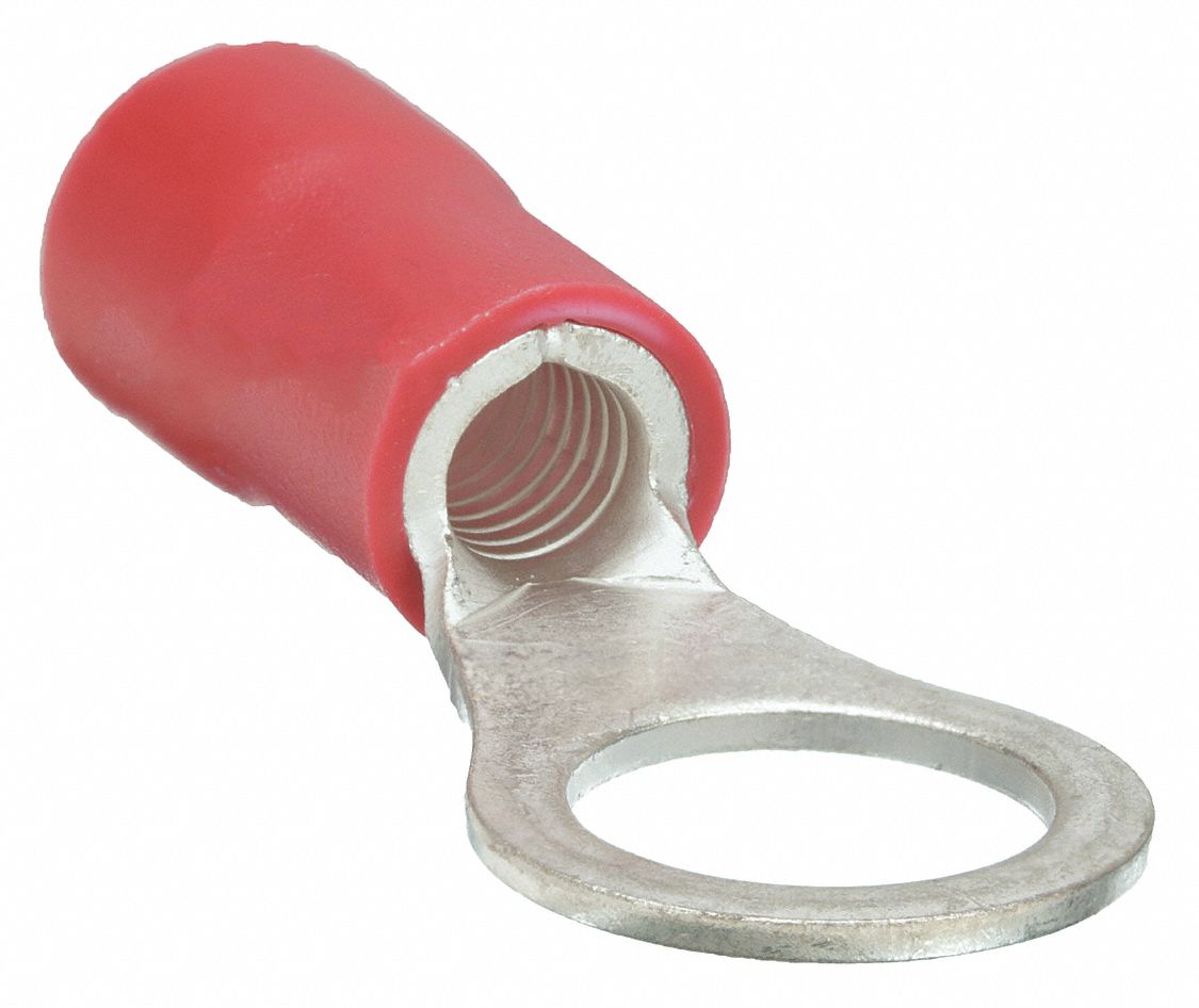 RING TERMINAL, VINYL, RED, ⅜ IN STUD SIZE, 8 AWG TO 8 AWG WIRE SIZE RANGE, 25 PK