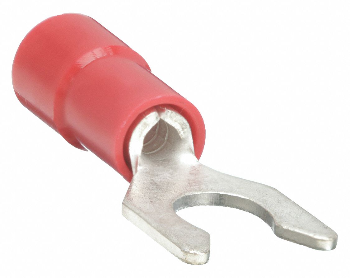 FORK TERMINAL, PARTIAL COVERAGE, RED, VINYL, #8 STUD SIZE, 0.00 - ½ INCHES, 100 PK