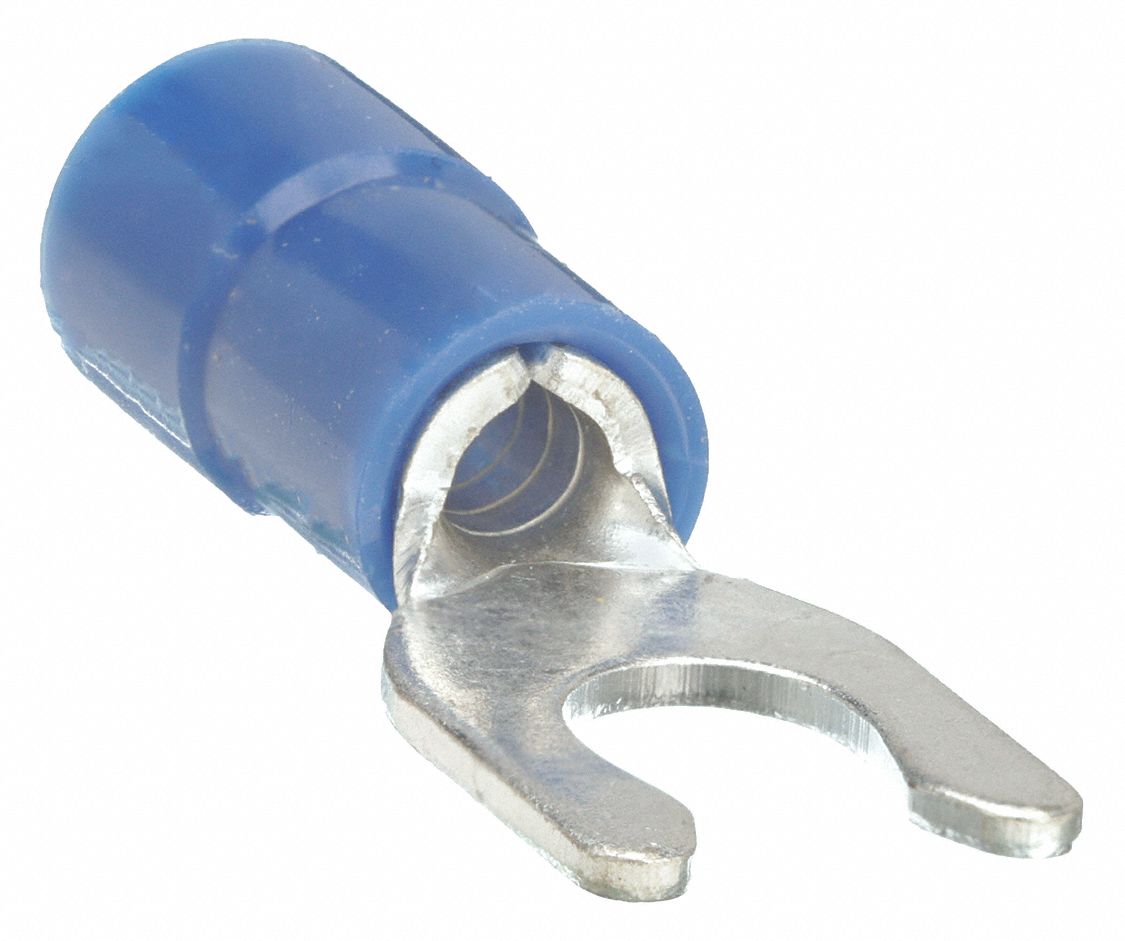 FORK TERMINAL, PARTIAL COVERAGE, BLUE, VINYL, #8 STUD SIZE, 0.00 - ½ INCHES, 100 PK