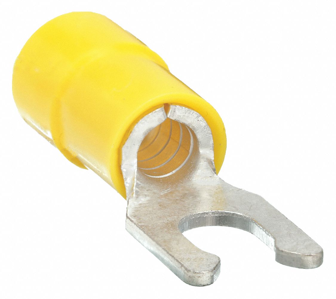 FORK TERMINAL, PARTIAL COVERAGE, YELLOW, VINYL, #8 STUD SIZE, 0.00 - ½ INCHES, 50 PK