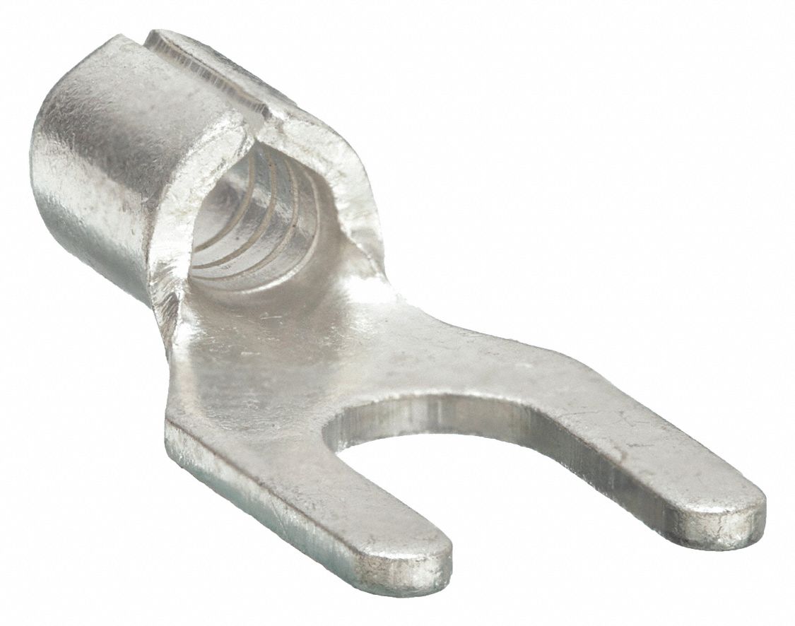FORK TERMINAL, BARE, #6 STUD SIZE, 16 AWG TO 14 AWG WIRE SIZE RANGE, CRIMP/NONE, 100 PK
